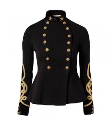 Military Goth Steampunk Victorian Black Trench Coat Jacket For Women 